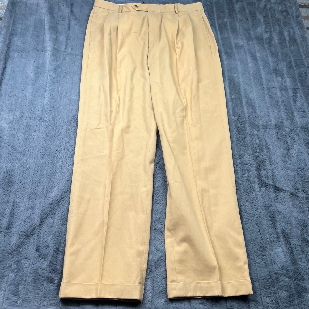 Jos A Bank Signature Collection Tan Pleated Cotton Cashmere Pants 36W 32L 15133